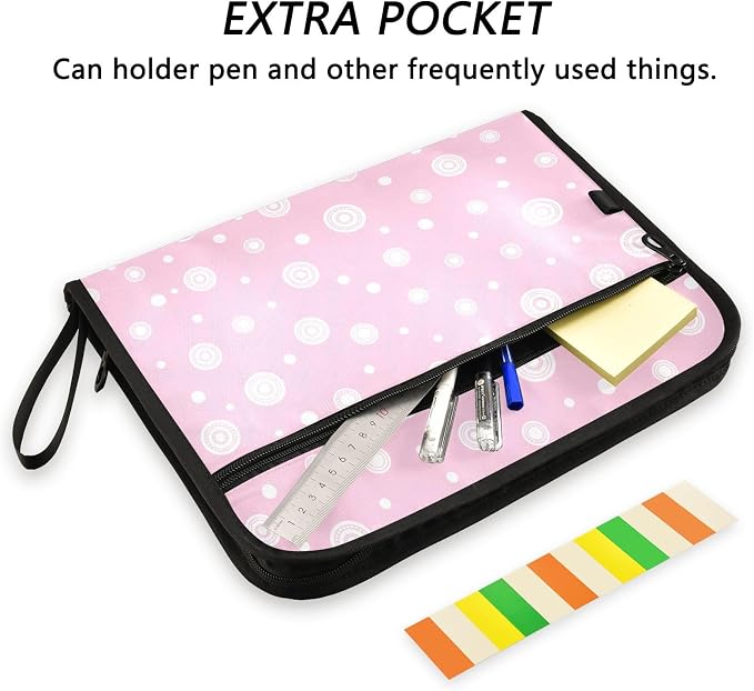Abstract Round Pink File Folders,Plastic Folders with 13 Pockets,Expandable File Folder for Documents School Students Office,Aesthetic Folder with Labels A4 Letter Size