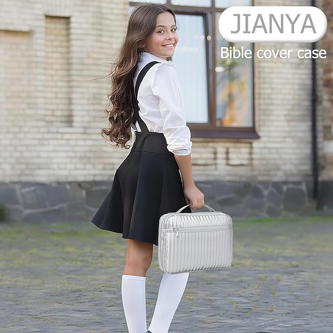 JIANYA Bible Cover Case, Silver Bible Carrier Bible Book Cover Bag