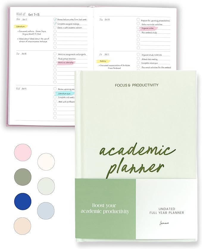 Lamare Academic Planner 2026 College Essentials – Undated Weekly College Student Planner for Homeschool, High School, College & Nursing Students