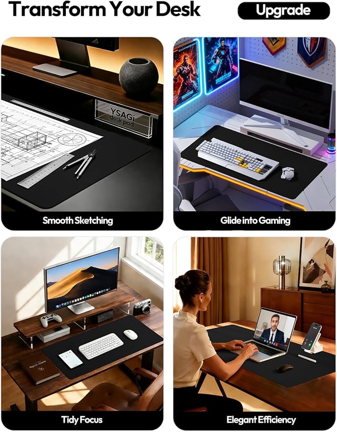 YSAGi Leather Desk Protector, Office Mat, Large Mouse Mat, Non-Slip PU Leather Blotter, Laptop Desk Mat, Waterproof Writing Pad for Office and Home(Black, 40" x 24")