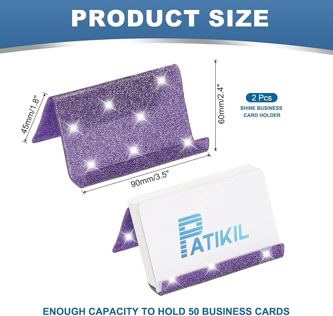 PATIKIL Business Card Holder for Desk, 2Pcs Acrylic Business Card Holders Shine Card Stand Organizer Cards Display for Office Exhibition, Purple