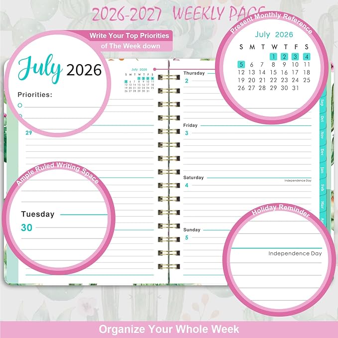 Planner 2026-2027, Academic Planner 2026-2027, JUL 2026 - JUN 2027, 8.5" x 6.4", Calendar Planner with Hardcover, Twin - Wire Binding, Monthly Tabs, Elastic Closure, Daily Organizer