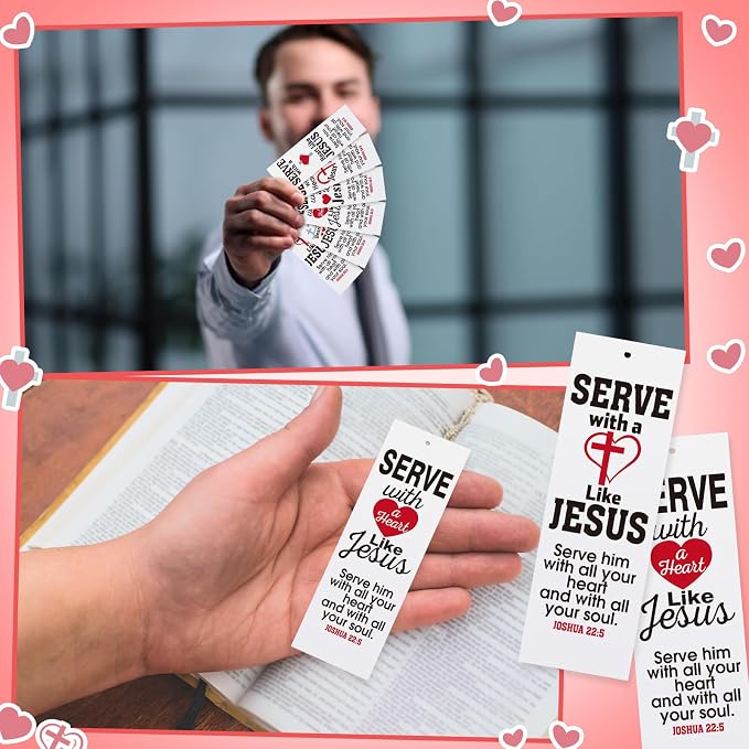 Dispowreath 60 Pcs Serving with a Heart Like Jesus Bookmarks Religious Joshua 22: 5 Bookmarks Church Exchange Gifts for Men & Women Sunday School Vbs Church Prizes Party Favors