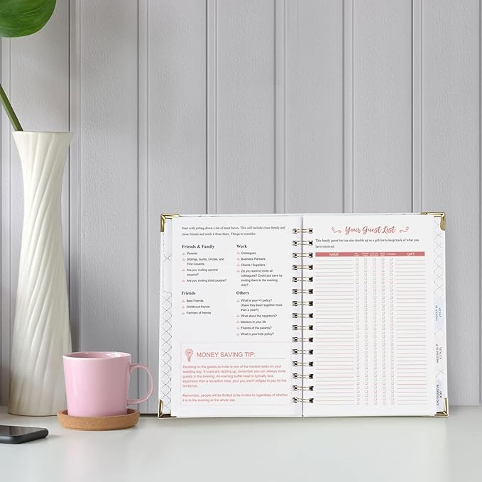Wedding Planner - Wedding Planner Book and Organizer for The Bride with 5 Tabbed Sections, 6.5" x 8.75", Hardcover with Metal Corner + 5 Inner Pocket + Notes Pages - Purple