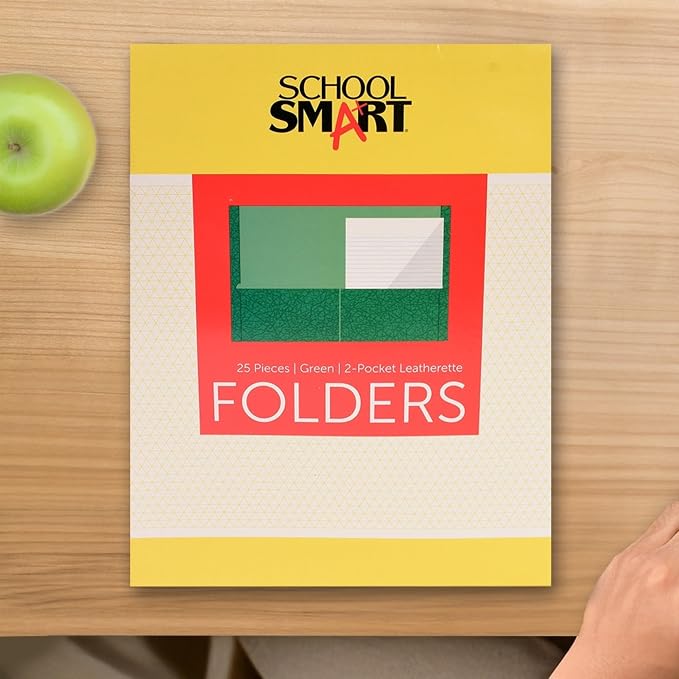 School Smart Extra-Large Folders with Pockets, 9 x 12 Inches, Green, Pack of 25