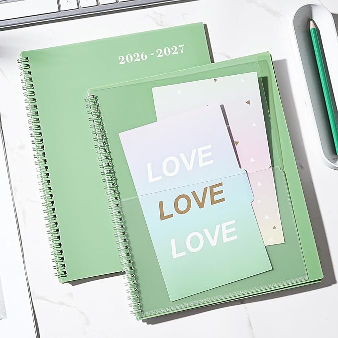 2026-2027 Monthly Planner - Planner/Calendar 2026-2027, Jul 2026 - DEC 2027, 9" x 11", 26-27 Academic Planner with Thick Paper, Twin-Wire Binding, Monthly Planner with Tabs & Pocket & Label, Green
