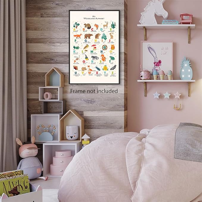 Alphabet Woodland Animal Poster for Toddlers - Educational Learning Poster for Wall, Classroom & Nursery - 24x36in Unframed