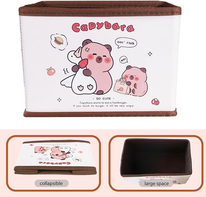 Kawaii Collapsible Storage Bin, Cute Capybara Storage Box Foldable Baskets,Office Desk Bathroom Vanity Decor, Cute Capybara Room Decor, for hair accessories,lipstick,makeup brush...