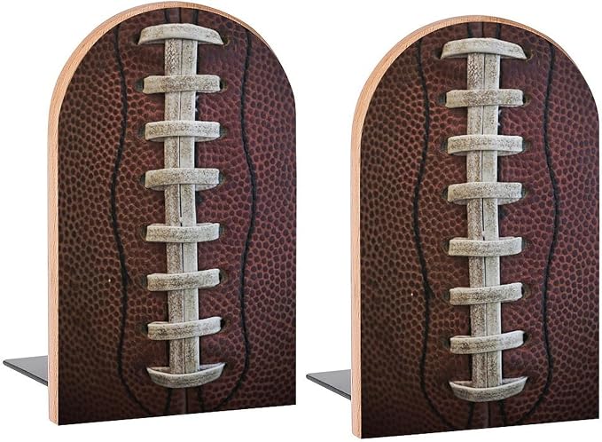 Vintage American Football Book Ends Decorative Wood Bookends for Shelves Kids Room Desk Home Office Book Stoppers for Magazines,Books, DVDs, 1 Pair/2 Pieces(5x3.1 in)