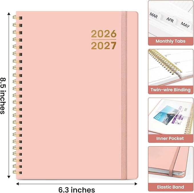 Planner 2026-2027 for Women & Men, Set of 3, Academic Monthly and Weekly Calendar Planner, Jul 2026 - Jun 2027, A5 (6.3" x 8.5"), Teacher Student Planning Book with Tabs, Ideal for Office School Supplies - 3 Pink