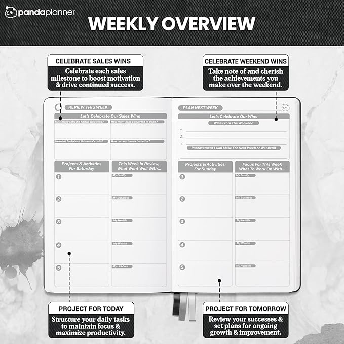 Planner 2026 – Panda Planner Sales Pro Daily Planner for Professionals | Undated 90-Day Productivity, Goal & Sales Tracker | Work Planner with Monthly, Weekly & Daily Layout | Black