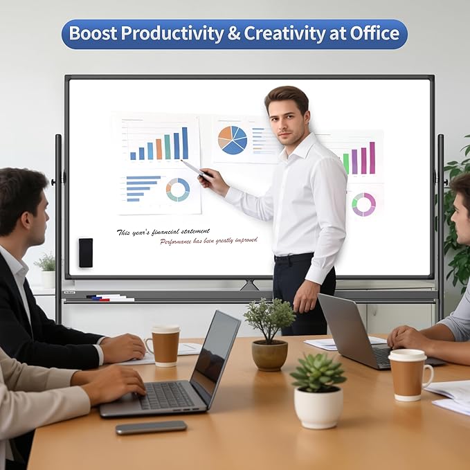 Large 72x40 Inch Mobile Whiteboard, Double-Sided Magnetic Dry Erase Board on 360-Degree Rolling Stand, Height-Adjustable, Reversible for Office, Classroom & Home Use