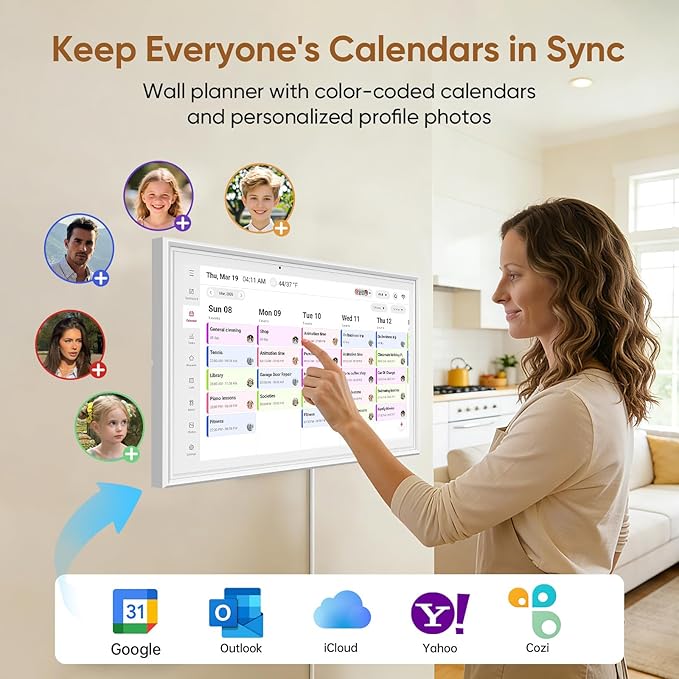 aiprotablet 15.6-inch Digital Calendar Chore Chart, Electronic Wall Planner Smart Calendar Touchscreen for Family Schedules, Meal Planner, Task Rewards, Picture Frame, Wall & Desk Mountable, Great for Organizing Your 2026 Calendar