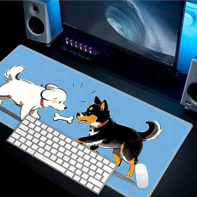 Mouse Pad Gaming Mousepad 31.5x11.8 Inch XXL Large + Coasters,Desk Mat with Stitched Edges, Non-Slip Rubber Base, Thick Mouse Pad for Computer, Laptop, Office & Home - Cute Dog