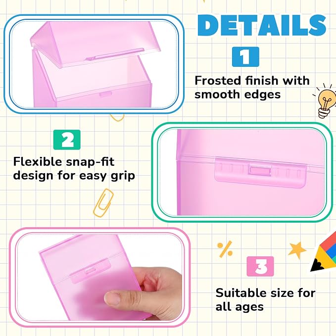 Clabby 2 Pcs Plastic Crayon Organizer Case for 24 Count Crayons Kids Art Supply Storage Box with Lid, Portable Holder for Classroom Home Travel, Fits Standard 24-Pack Crayon (Pink)
