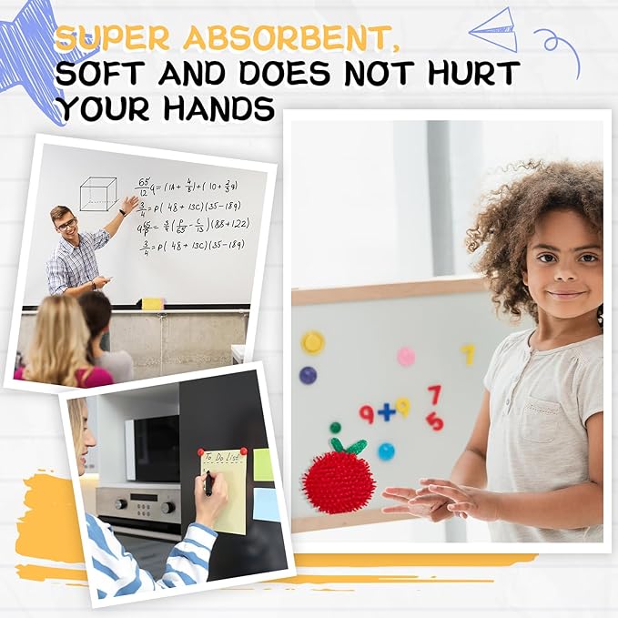 Wonderjune 6 Pcs Mini Dry Erase Erasers for Students Lap Boards Funny Apple and Pencil Shaped Washable Microfiber Shag Whiteboard Eraser for Kids Teacher Classroom Reward Gifts Decor Supplies