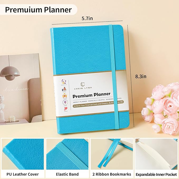Planner 2025-2027, 36 Months Weekly and Monthly Planner with Budget & Goal Setting, 8.3" x 5.7", Flexible Cover, Daily Organizer with Inner Pocket, Bookmarks, Pen Holder for School Office Home–Blue