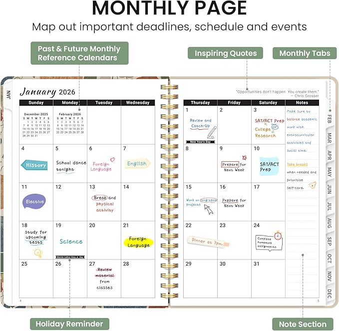 2026 Planner, Weekly and Monthly Calendar Planner for Women, Jan 2026 - Dec 2026, Hardcover Planning Agenda book with Tabs, Spiral Bound, Inner Pocket, Perfect for School Office Supplies, 6.3" x 8.5" - Pumpkin Patch