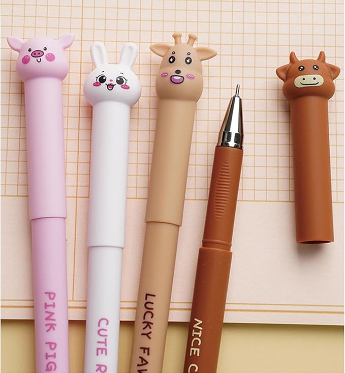 MOZXIRZ 4 Pcs Cute Erasable Pens Cartoon Animal Gel Pen 0.5mm Black Ink Smooth Writing Pen Kawaii Erasable Pens for Women School Supplies Office Supplies (Animal-Black Ink)