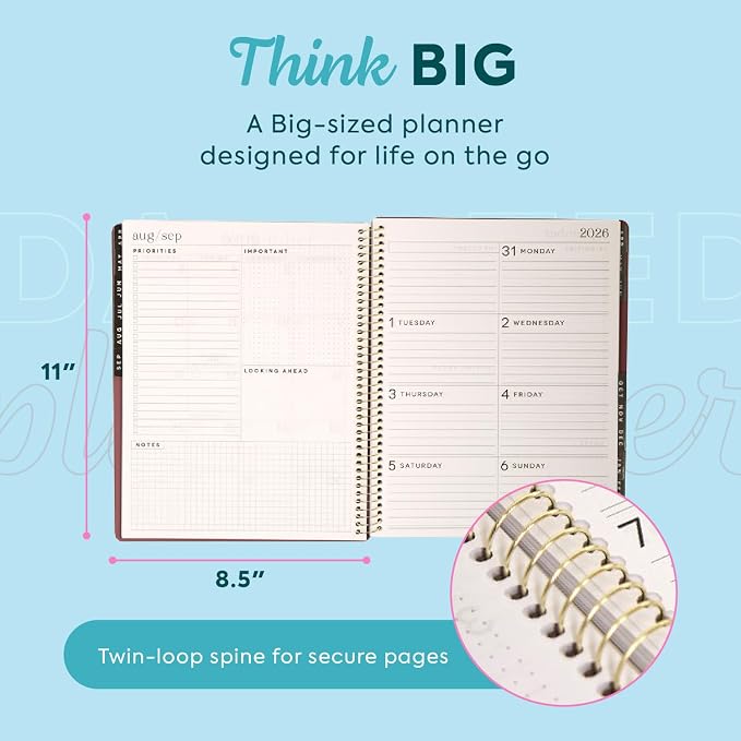 GO BIG Large-Print Planner April 2026–June 2027, 15-Month Twin-Loop-Bound Agenda Planner, Big Size, 8.5" x 11", Easy-to-Read Large Dashboard Layout, Plum Plans Cover