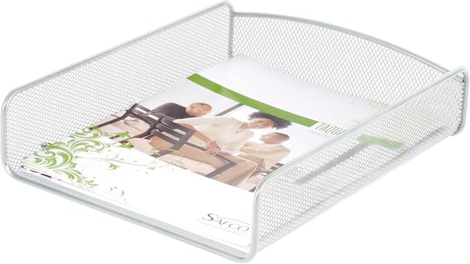 Safco Onyx Mesh Single Tray Desktop Organizer | Heavy Duty Steel | Powder Coat Finish | 11.75 x 9.25 x 2.5 | Office Supplies Organizer | Letter Trays & Stacking Supports | Silver