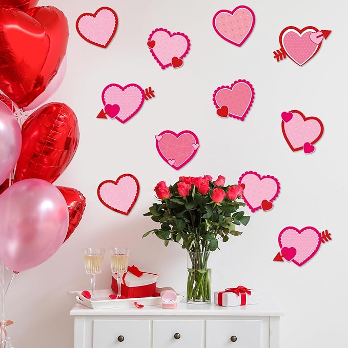 72pcs Valentine's Day Bulletin Board Decorations Valentines Day Party Decor 5.9 x 3.9 Inch Paper Hearts Cutouts for Themes Bulletin Board Classroom School Wedding Anniversary Party Supplies 9 Designs