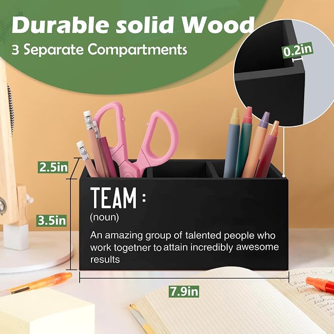 Office Gifts Decor Organizer Team Appreciation Wooden Pen Pencil Holder for Employees Coworkers, Teamwork Gifts, Office Desk Decorations Accessories for Work Women Men Home Desk