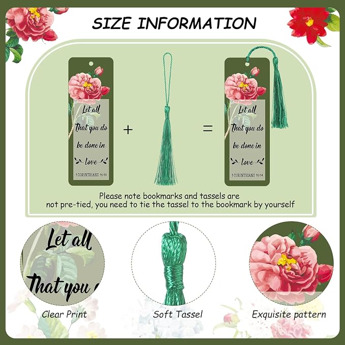 Spakon 140 Pcs Bible Verses Bookmarks Bulk Christian Church Gifts Inspirational Scripture Religious Bookmarks with Tassel Motivational Positive Page Marker for Woman Mom Mother Reading Gifts