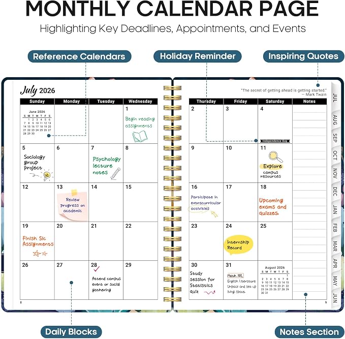 Planner 2026-2027, Academic Year Monthly and Weekly Calendar Planner, Jul 2026 - Jun 2027, Hardcover Teacher Student Planning Agenda book with Tabs, Perfect for School Office Supplies, 6.3" x 8.5" - Desert Whimsy