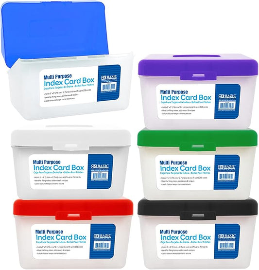 BAZIC Products Index Card File Box, 3 x 5 in, Holds 250 Cards, Latch Lid, for Study Office Recipes