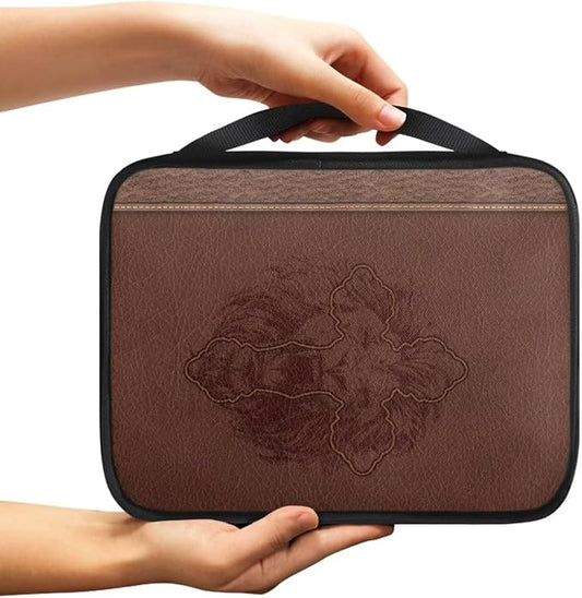 Cross Lion Print Bible Cover for Women Men Teens,Lightweight Book Carrying Cases Church Bag