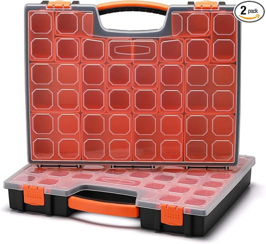 EMENTOL 2PCS Multi-Purpose Portable Organizer Box Set with 44-Removable Compartments, 2 Pieces Professional Boxes with Dimension 16.2"L*13"W*2.3"H