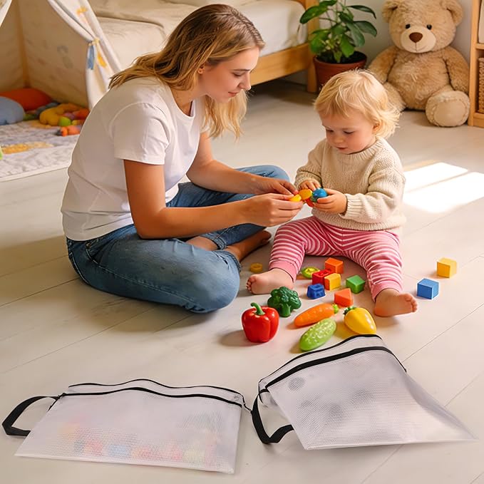 Double Layers Mesh Zipper Pouch Bags A3 (17x12 in, 24 Pcs) 8 Colors Extra Large Zipper Bags, Waterproof File Pouches for Puzzles Board Game Teacher School Classroom Office Supplies Travel Bag
