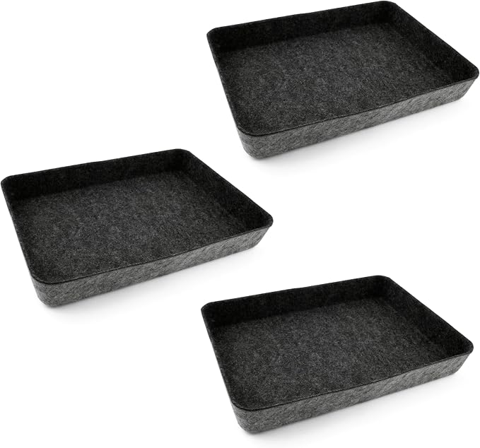 Three by Three Seattle Felt Like It! 13 x 9.5 Inch Felt Tray Drawer Organizer, Fits Standard Letter Size Paper Sheets, 3 Pack (Charcoal)