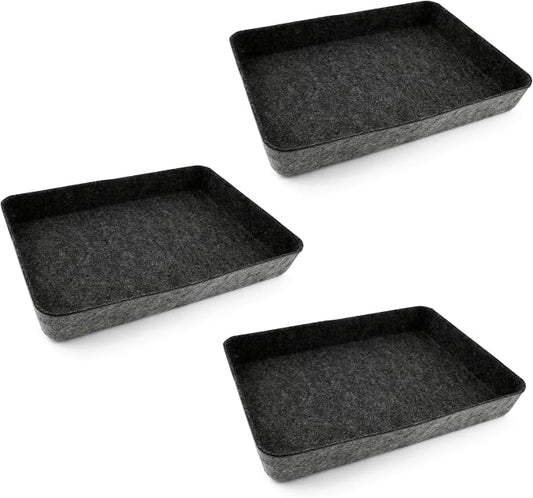 Three by Three Seattle Felt Like It! 13 x 9.5 Inch Felt Tray Drawer Organizer, Fits Standard Letter Size Paper Sheets, 3 Pack (Charcoal)