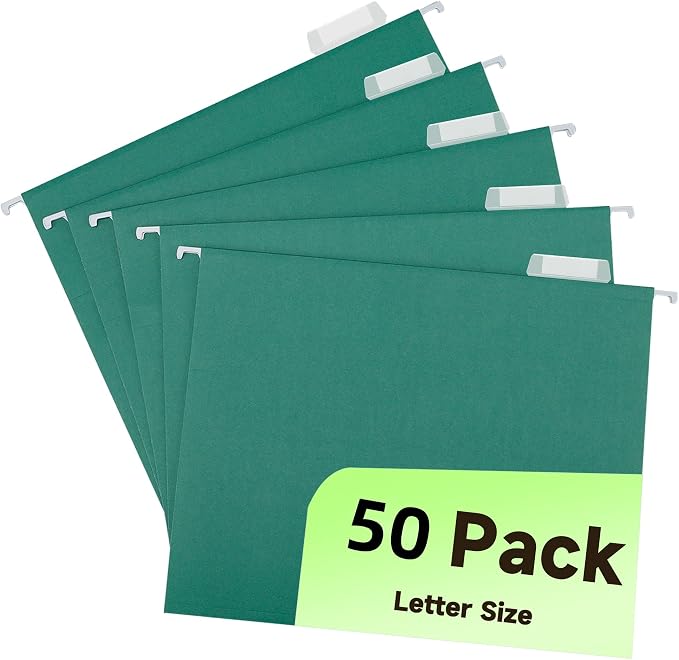 pmybupo Hanging File Folders 50 Pack – Green Hanging File Folders Letter Size,1/5 Cut Filing Cabinet Folders – Reinforced Hanging Files