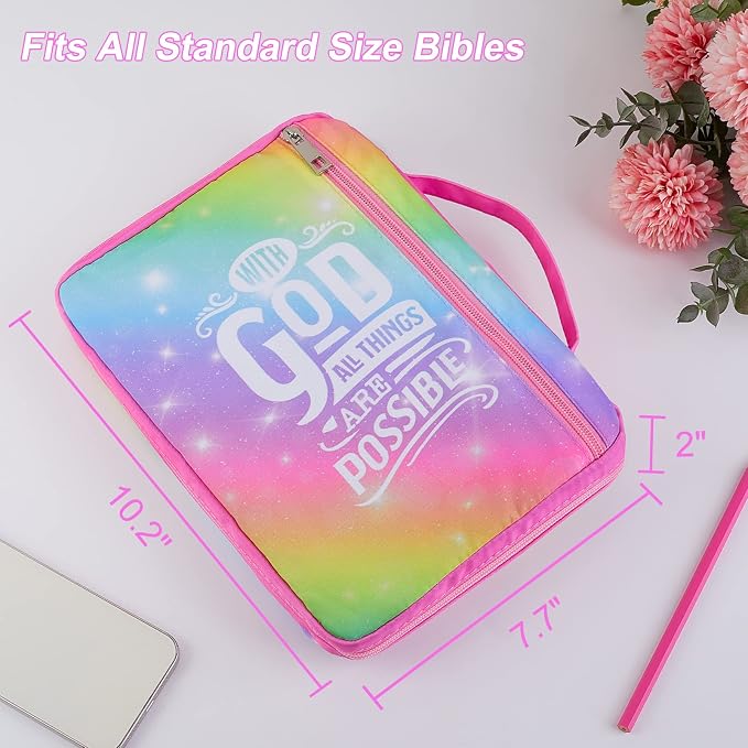 ICOSY Bible Cover Case for Women Girls Kids Bible Bag Case with Handle Kids Girls Bible Study Accessories Supplies