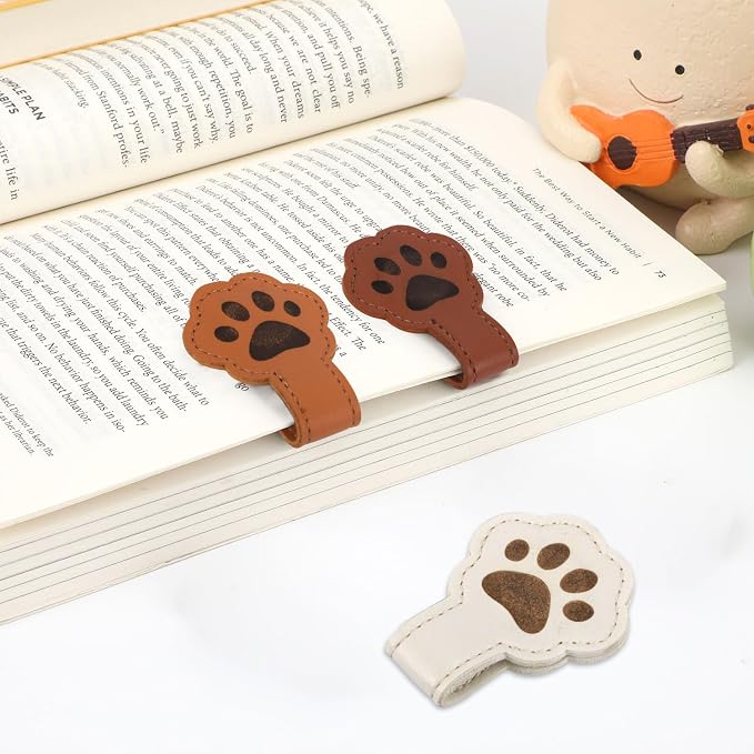 3pcs Dog Paw Magnetic Bookmarks, Cute Paw Shape Leather Magnet Bookmark Vintage Magnetic Book Marks Book Accessories for Reading Gift for Book Lover Readers Men Women (3 Colors)