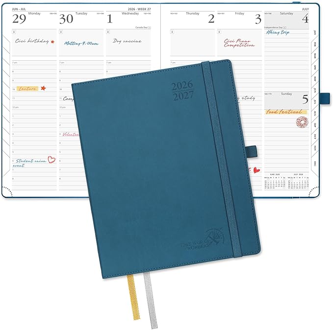 POPRUN Planner 2026-2027, Large-8.5" x 10.5", Academic Planner 2026-2027 Weekly and Monthly (July 26-June 27) Hourly Appointment Book with Inner Pockets, Leather Soft Cover, 100GSM - Night Sky Blue