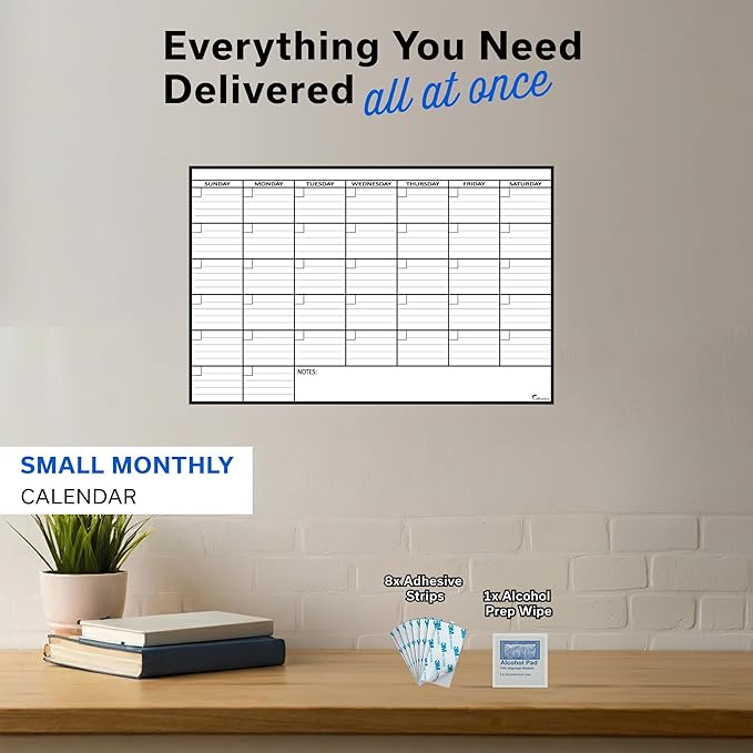 Small Dry Erase Calendar for Wall, 17x26, Small Wall Calendar Dry Erase, White Board for Office, Home & School, Erasable Whiteboard, Monthly Undated Reusable White Board Planner