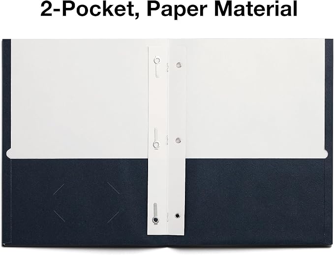 Staples Smooth 2-Pocket Paper Folders with Fasteners, Navy Blue, Letter Size Project Folders for School & Office, Durable Paper, 25 Pack