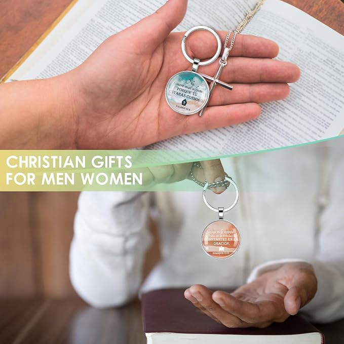 Junkin 25 Set Fathers Day Church Gifts Spanish Christian Gifts Bulk for Men Bible Verse Keychain Religious Bible Emergency Numbers Bookmark Christian Party Favor Women Men(Landscape)