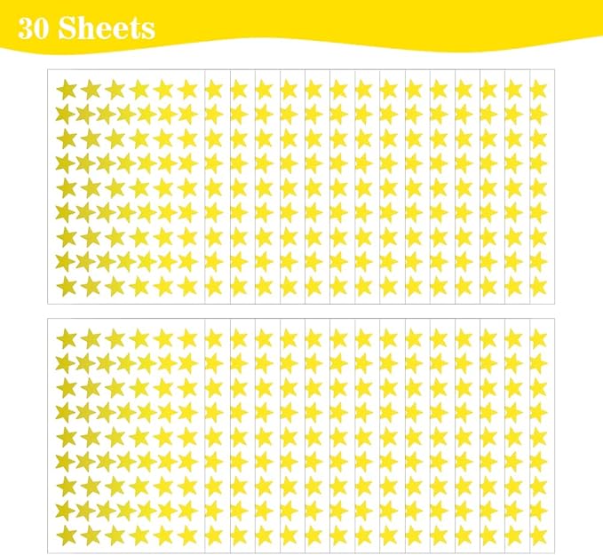 1620 PCS Small Gold Star Stickers - 30 Sheets Foil Metallic Stickers for Kids Reward, School Planner, Classroom Teacher Supplies, DIY, Home