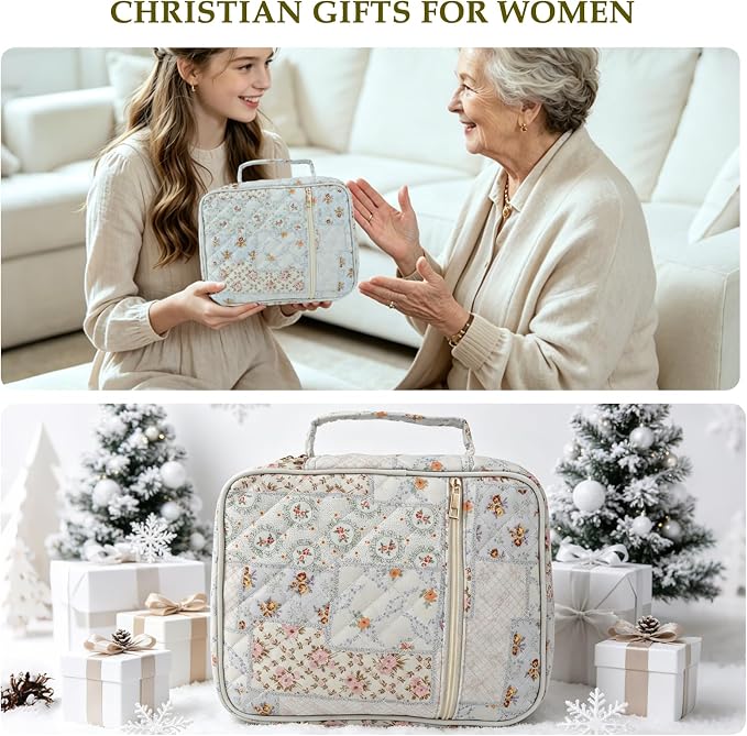 Allinside Bible Cover Case for Women - All-in-One Bible Study Kit with Accessory Pouch, 2 PU Heart Bookmarks, Waist Strap & Greeting Card | Bible Carrying Bag for Church, Prayer & Daily Devotion - Perfect Christian Gift
