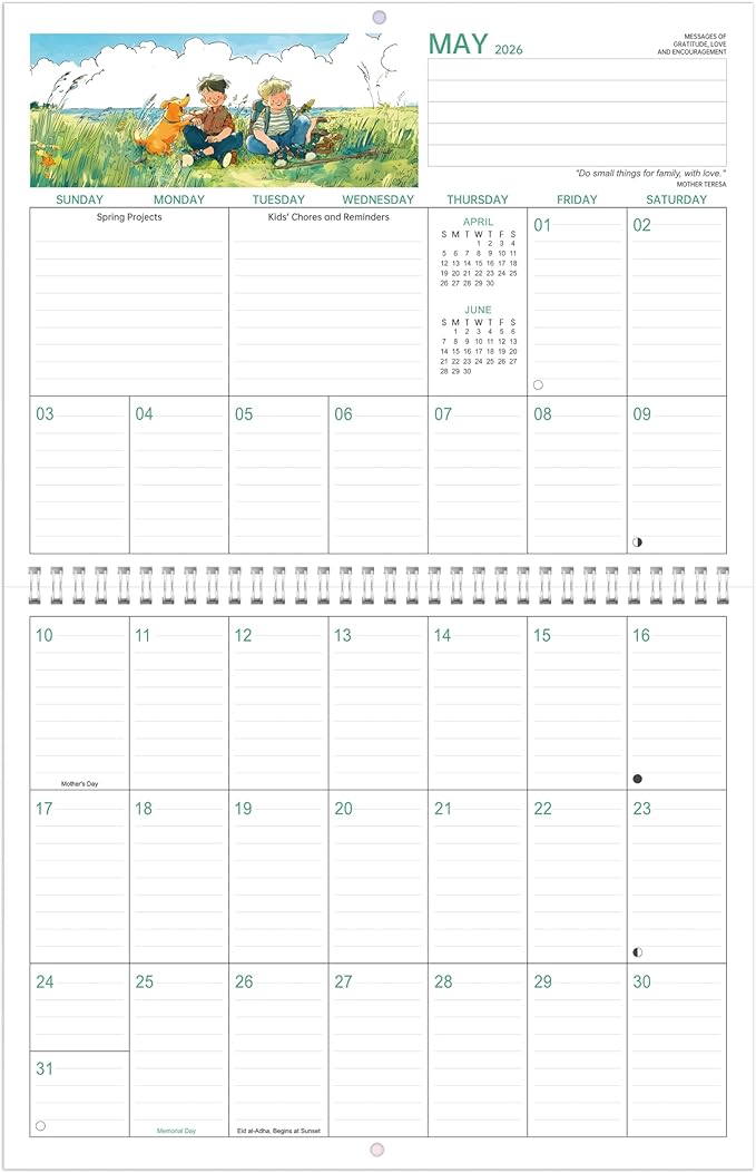 2026 Moms Calendar - Mom's Family Organizer & Calendar 2026, 14.6''x 23'', Jan 2026 to Dec 2026 Hanging Wall Calendar, Larger Grid, Back Pocket, Stickers