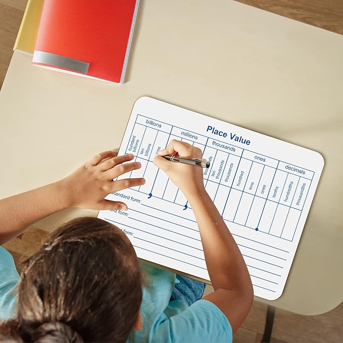 Dry Erase Place Value White Board, 9" x 12" Double Side Table Math Manipulatives Lapboard for Kids Students Classroom Home
