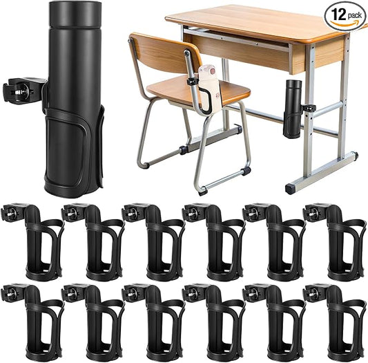 12 Pcs Water Bottle Holder Anti-Spill 360° Rotating for Desk Chair Classroom Office, Chair Pocket Attachment Back to School Gift Cup Organizer for Coffee Drinks