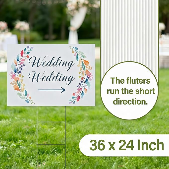 PEKGRIL 2 Pack 24 x 36 Inch Blank Yard Signs, Large Poster Board with Metal Stakes, Yard Sale Sign for Outside, Corrugated Plastic Board for Garage Sale, Garage Sale, Estate sale, Wedding, Parking - White