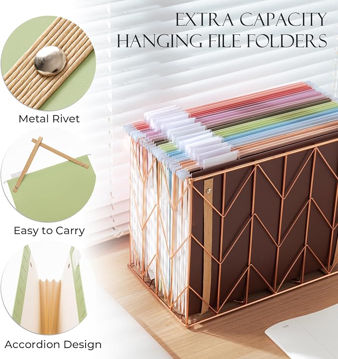 Y YOMA 6 Pack Extra Capacity Hanging File Folders with Handle Letter Size Accordion Decorative Reinforced File Folder Cute Colored Expandable Portable Folder with 1/5-Cut Adjustable Tabs, Leaf Green