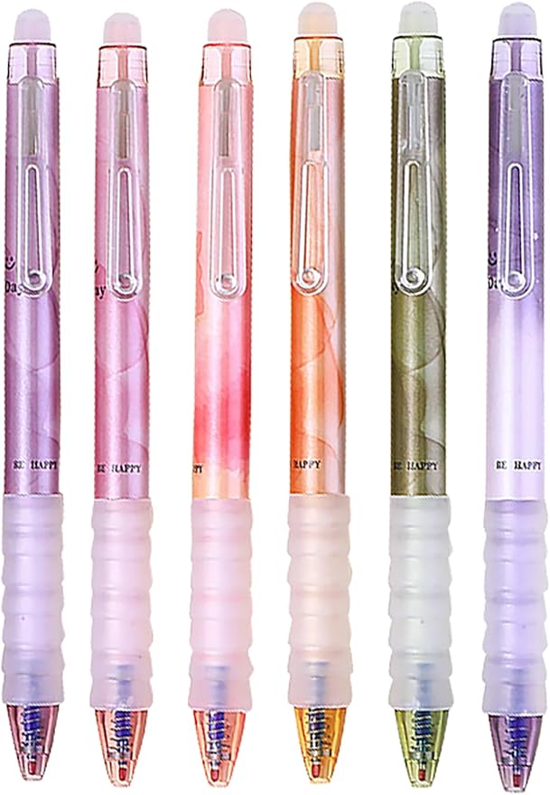 6pcs Erasable Pens 0.5mm Blue Gel Ink Pens Retractable Mistake-Free Smooth Writing Pens with Erasers for Women Men Office Supplies (dark color 6pcs, Blue)